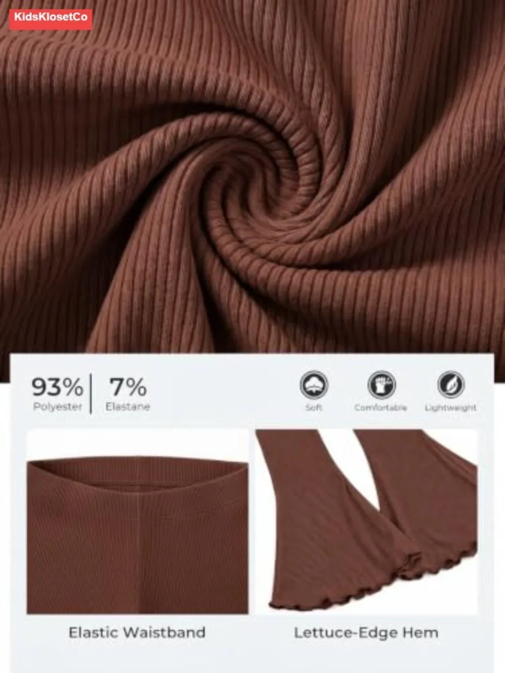 Girls Ribbed Knit Flared Leggings High Waist Bell Bottom Pants